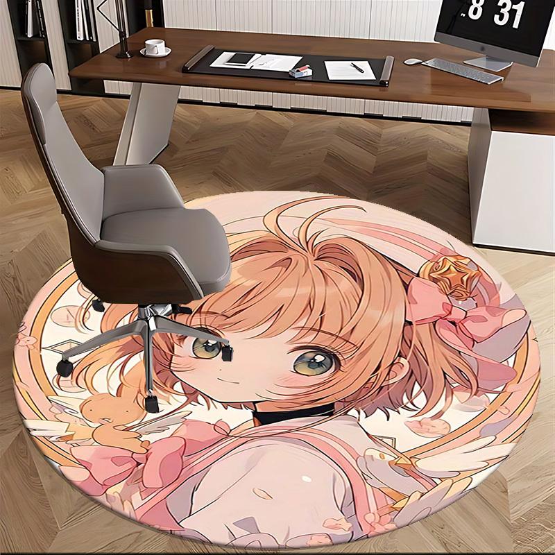 1pc Anime Design Round Carpet Office Chair Mat with Cute Girl and Flowers, Home Decor, Gaming Room