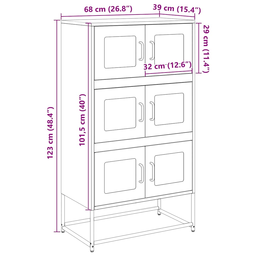 Highboard White 68 X 39 X 123 Cm Steel