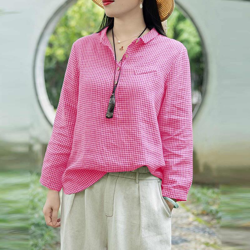 

ZANZEA Женская классическая блузка свободного кроя с длинными рукавами и принтом в клетку 4XL