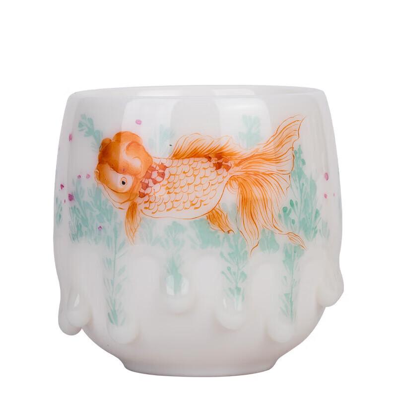 Chaxun Dehua Mutton-fat Jade Porcelain Koi Tea Cup