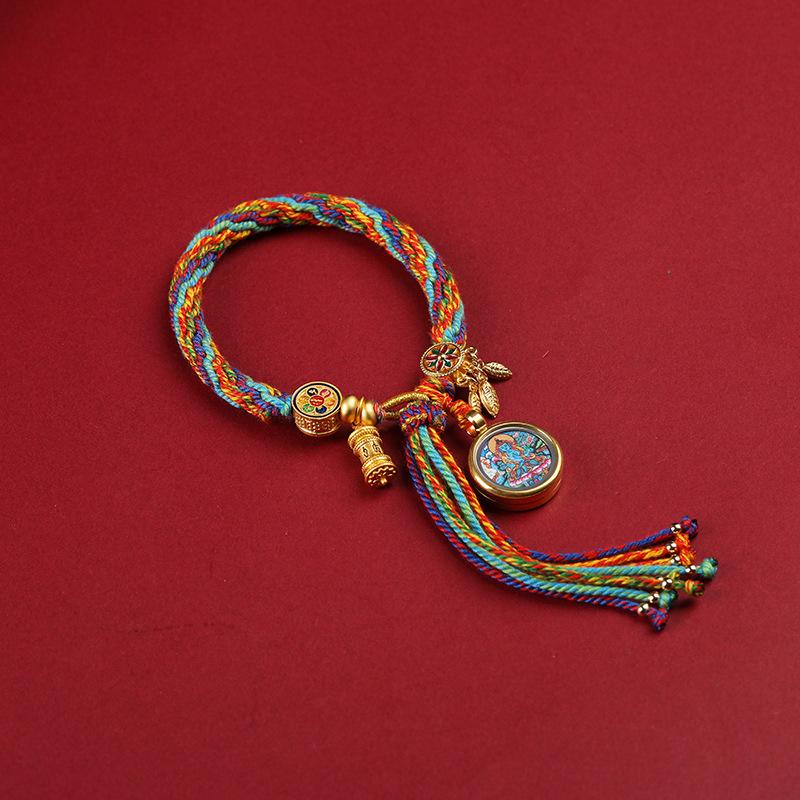 Braccialetto Tangka Tibetano Tessuto a Mano Dei Manjusri Uomo Donna Corda da Mano Regalo