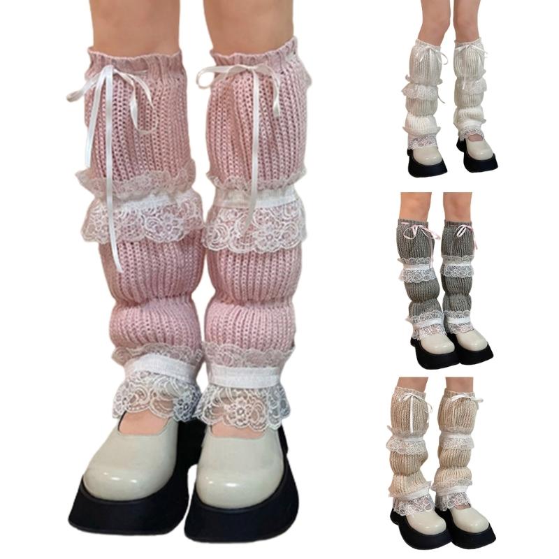 Lolitas Leg Warmer Y2K Knitted Leg Sleeves Goth Baggy Cuffs Ankle Heap Socks JK Uniform Foot Cover Lace Frilly Leg Socks