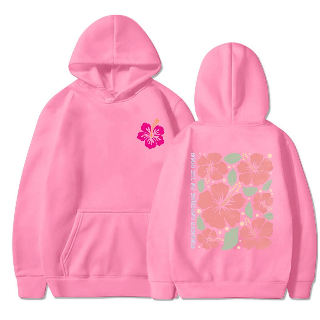 Damska bluza z kapturem i okrągłym dekoltem, długim rękawem i nadrukiem kwiatowym