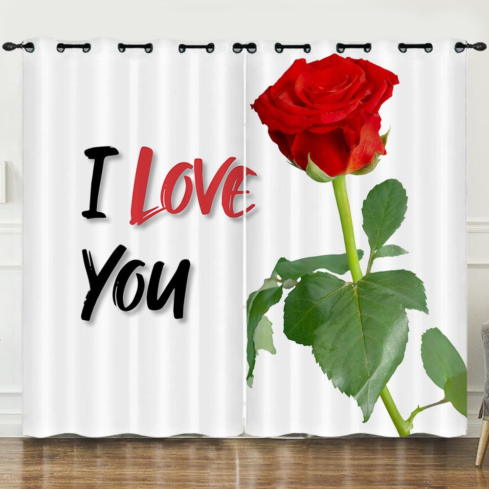 Растения Цветы Розы День Святого Валентина 3D Цифровая печать Шторы Блэкаут Люверсы 2pcs*97cm*114cm*2