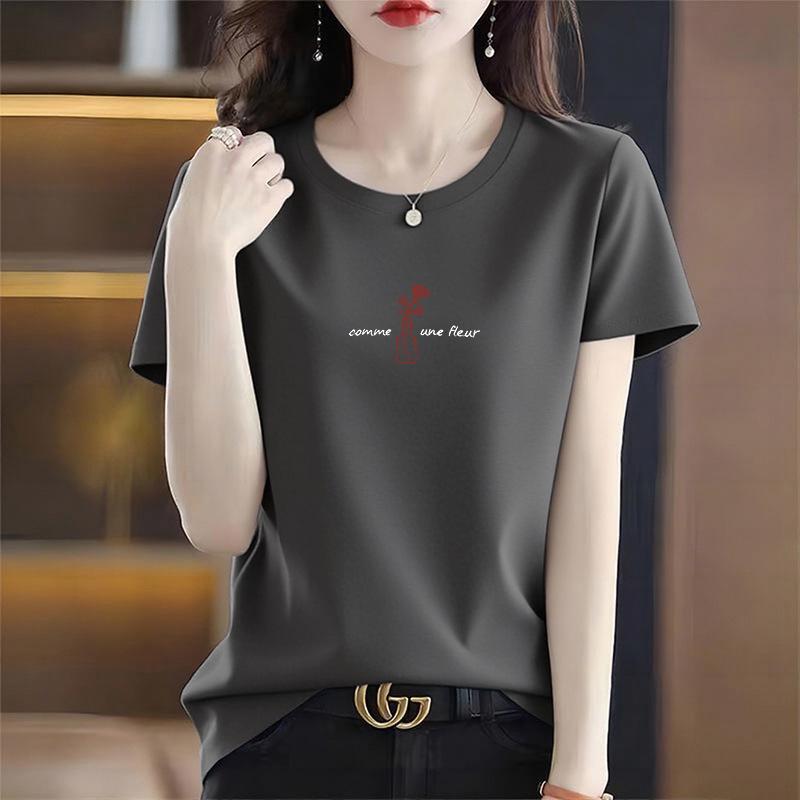 Women's 2026 Summer Round Neck Printed Cotton Short Sleeve T-Shirt, Stylish Versatile Loose Fit