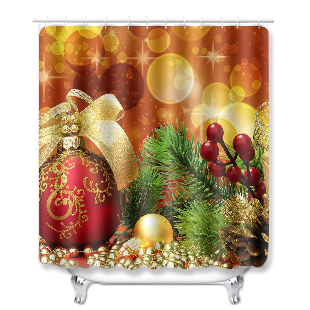 Christmas Shower Curtain Floor Mat Combination Four-Piece Set Bathroom Toilet Carpet Shower Room Mat Foot Mat