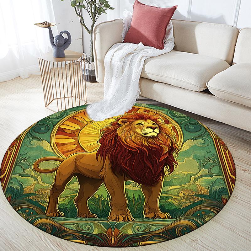Sun Lion,Round Area Rug,Carpet Rug for Living Room Bedroom Sofa Playroom Decor,Non-slip Floor Mat