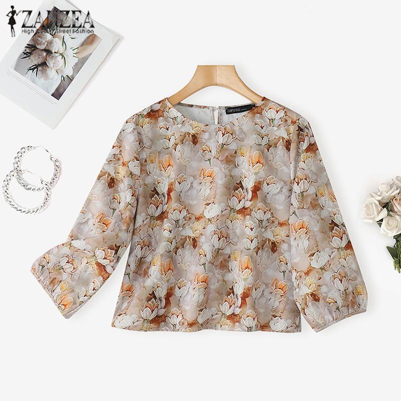 ZANZEA Lässige Bluse mit Rundhalsausschnitt und 3/4-Ärmeln für Damen