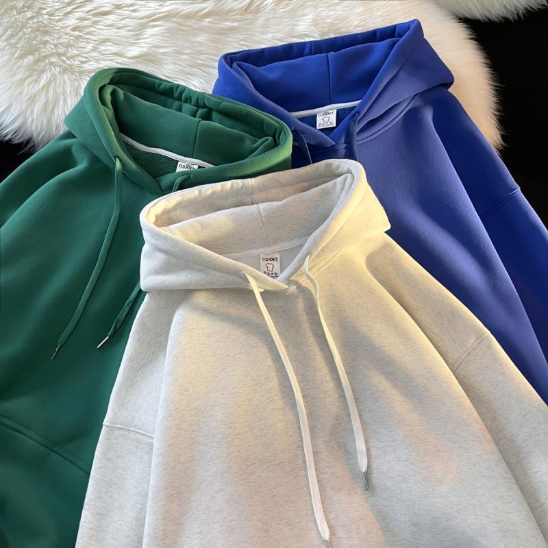 Pánská tmavě zelená oversized fleecová mikina s kapucí - Podzimní/Zimní ležérní styl