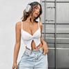 Women Sexy Slim Fit Slit Design Solid Twisted Single Strap Crop Camisole Top