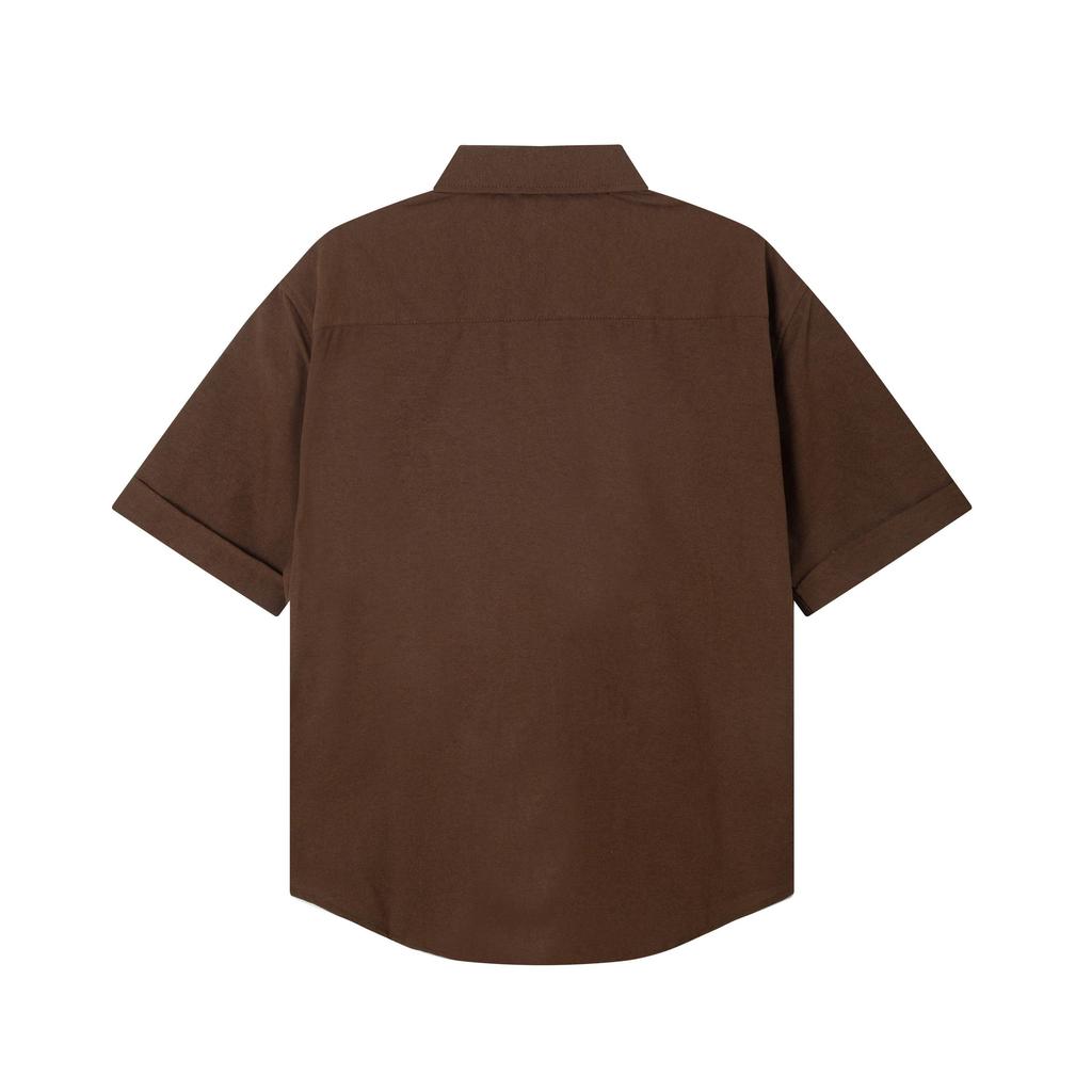 AMI Men's Classic Spring and Autumn Red Heart Embroidered Casual Cotton Solid Color Short Sleeve Shirt On the Chest