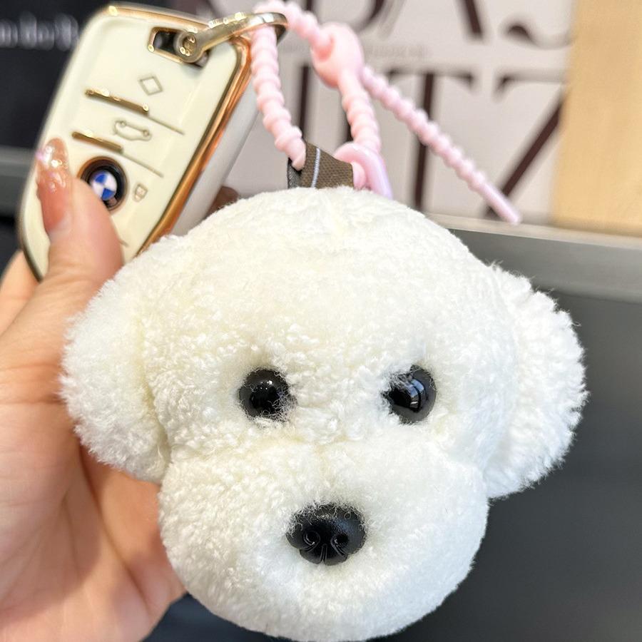 Porte-clés Chiot en Laine Véritable: Peluche ours en peluche Bichon Ornement de sac Cadeau