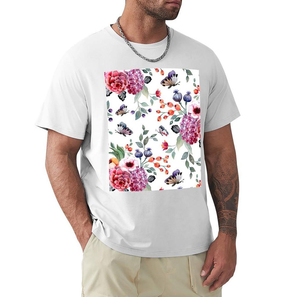 Roses and Butterflies TShirt Cute Clothes Oversizeds Luxury Tshirt Anime Figures Men T Shirt