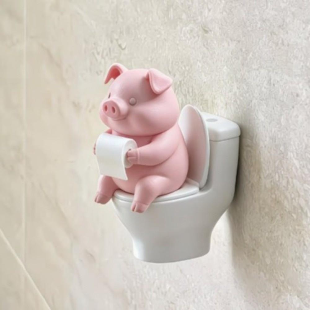 Cartoon Pig Figurine 3D Printed Toilet Pig Decoration Novelty Pig Sitting on Toilet Gift