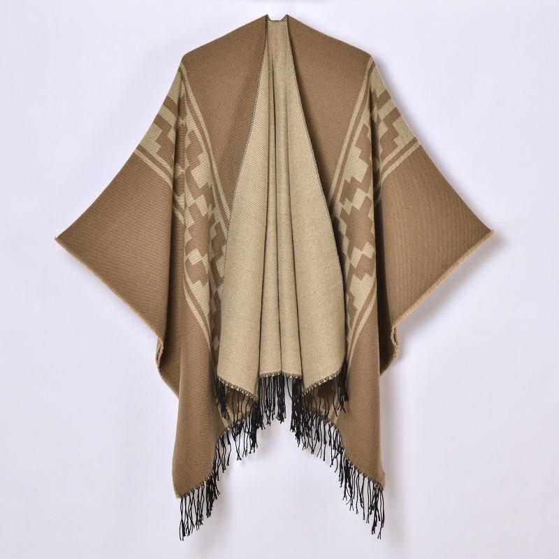 

Women s shawl simple tassel high quality jacquard split large shawl catwalk outside 130x150cm