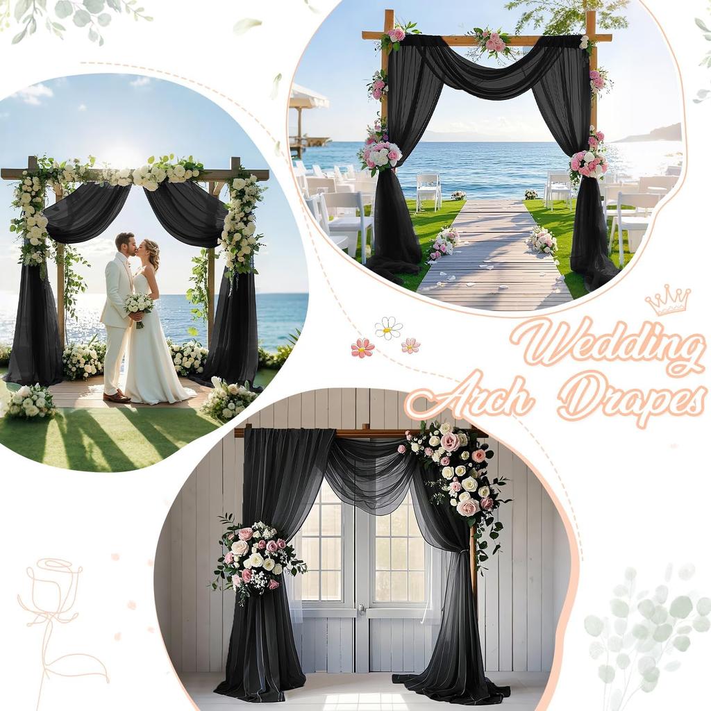 Wedding Arch Draping Fabric, Sheer Chiffon Arch Drape for Bridal Shower Backdrop Outdoor Party Arches Church Ceremony Decoration