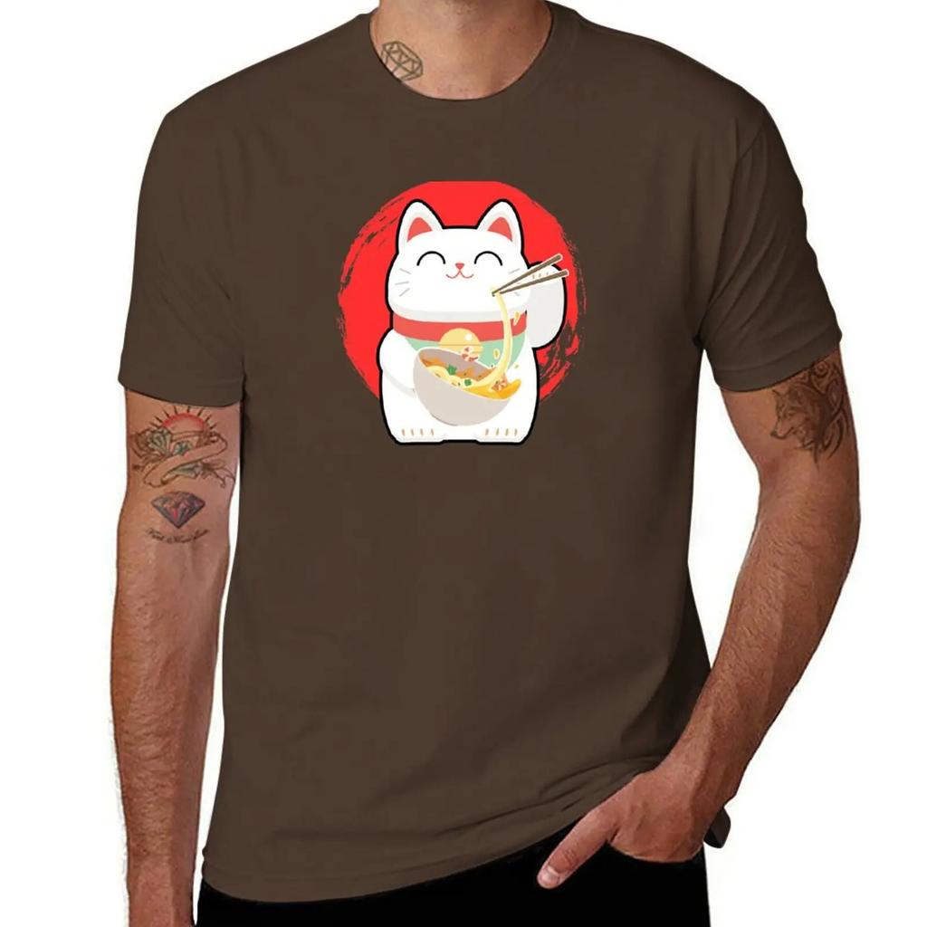 Ramen Noodles Cat TShirt quick drying blue archive men clothings