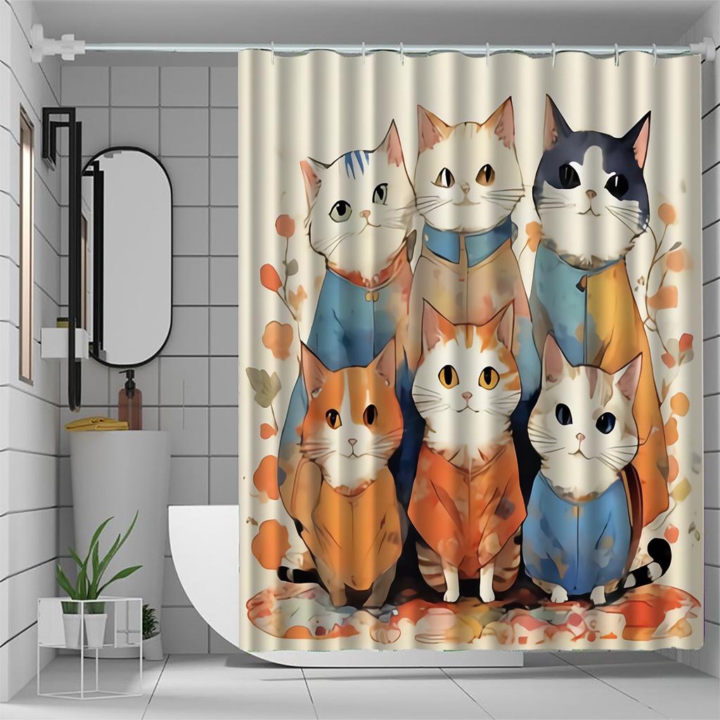 Charming Cats in Cozy Outfits Waterproof Mildew-Resistant Shower Curtain - Whimsical Design for a Playful Bathroom Décor