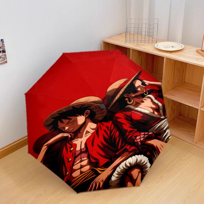 1 PC Automatic Folding Umbrella - Luffy D Pattern Portable Foldable Design With 8 Ribs Christmas Birthday Gifts