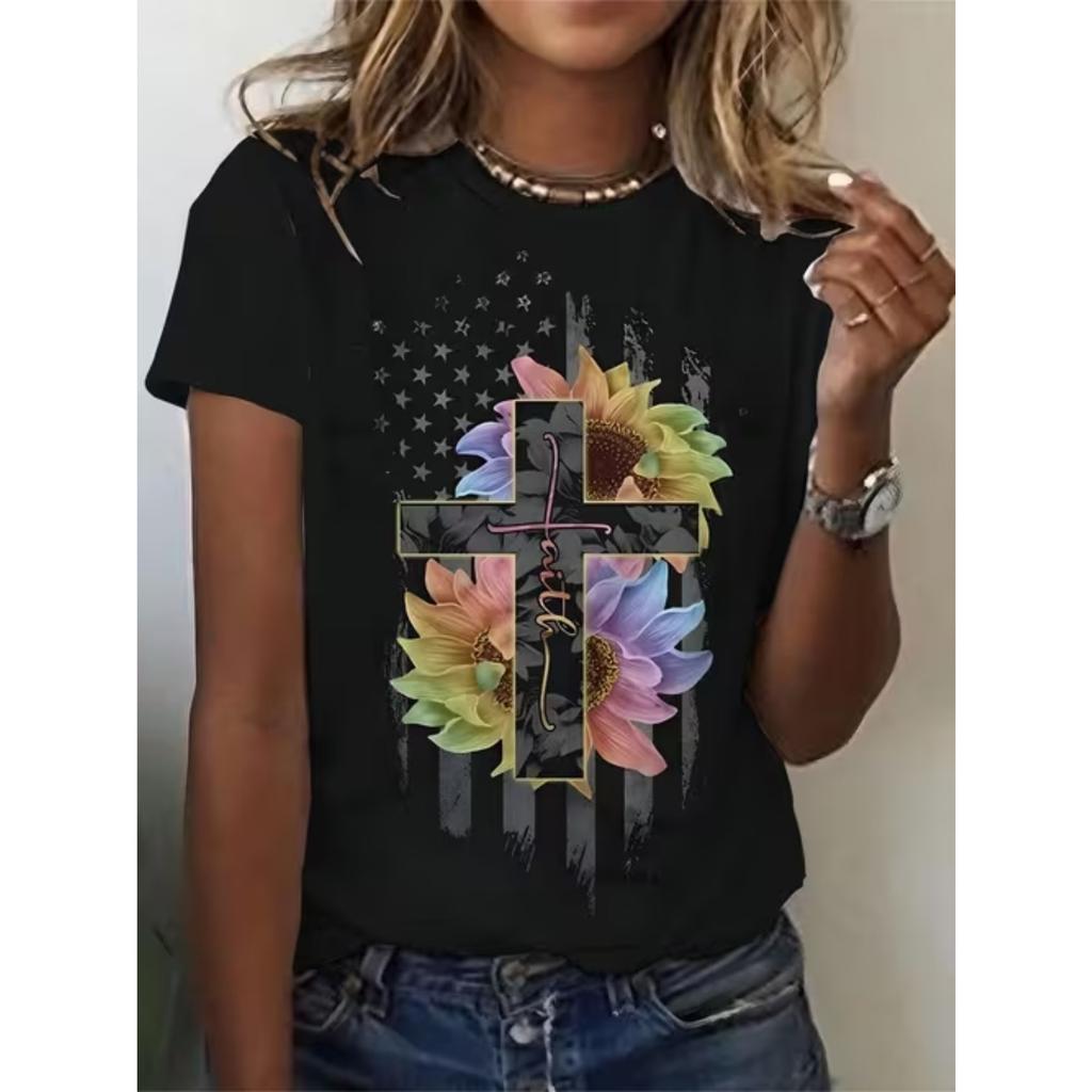 Fashion Women Flowers and Plants Print T Shirt Funny Casual O-neck Short Sleeves T-shirt Summer Female Tee Shirt