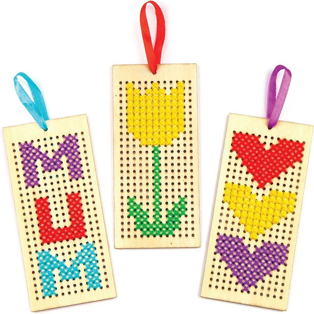 8Pcs/Set Hollow Out Cross Stitch Kit Art Embroidery Kit Children Craft Wooden Bookmarks  Teens