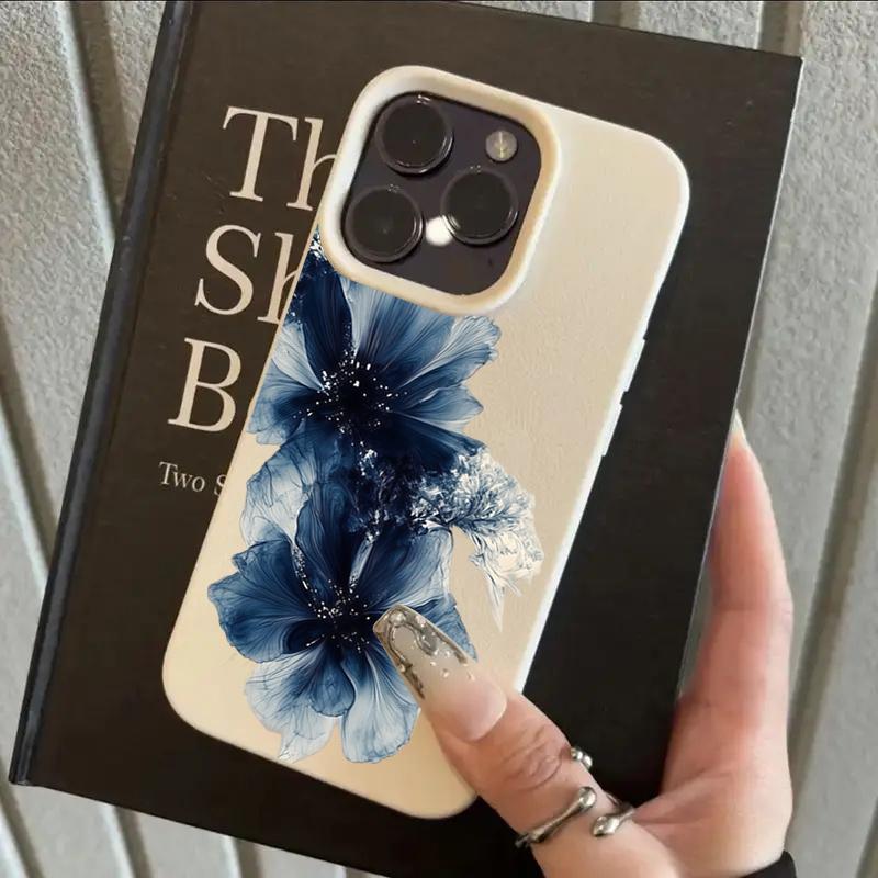 

Retro Ink Style Blue Flowers Phone Case For iPhone 17 Pro Max 16 15 14 13 12 11 Pro 14 15 Plus 17 Air Silicone Soft Cover iPhone 15 Pro