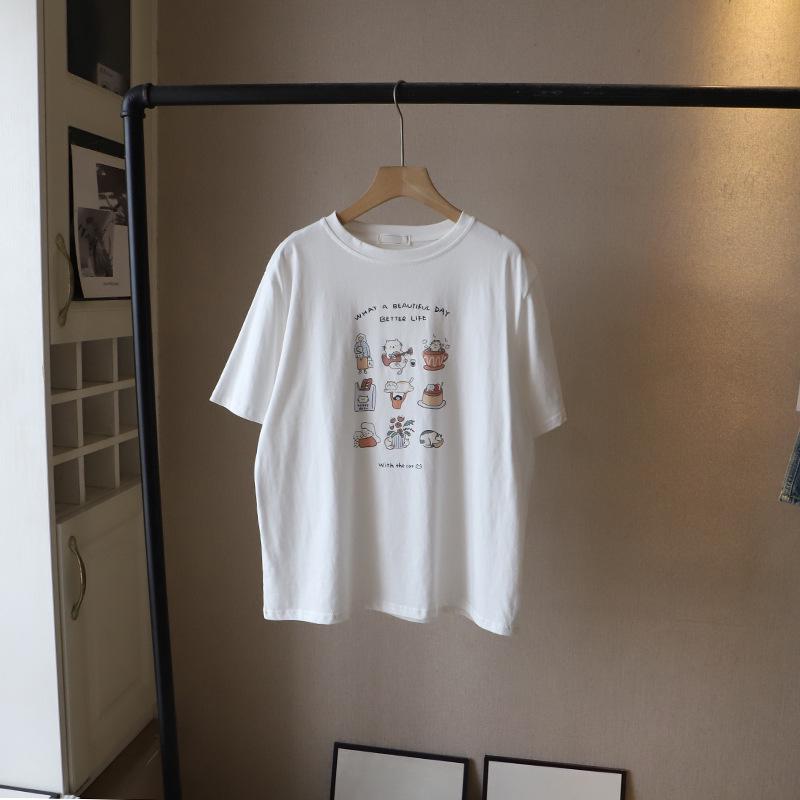 

2025 Korean Style Cartoon Print Slimming Loose Fit Women s T-shirt One Size