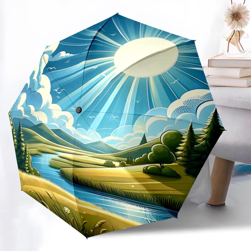 

1pc Landscape Nature Automatic Umbrella - Automatic Opening And Closing, Sturdy Iron Frame, Portable Folding Design yy251018201