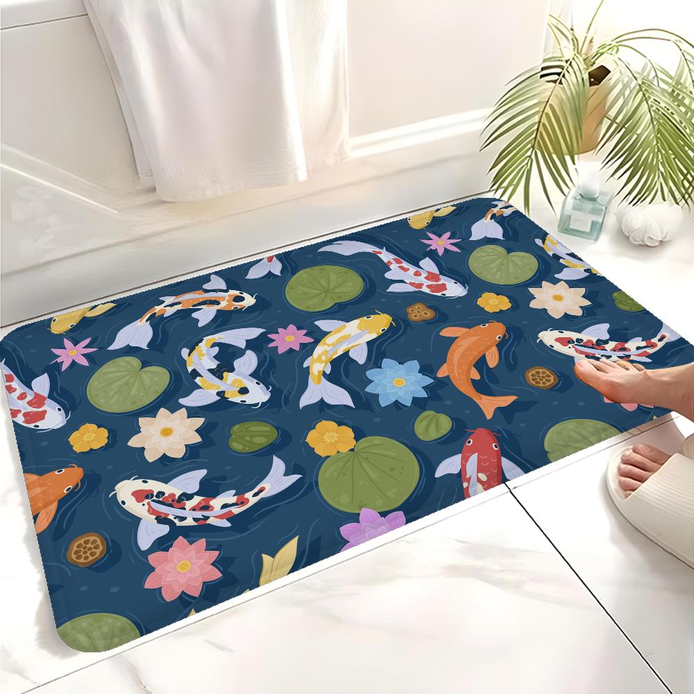 Japanese Koi Fish Door Mat Washable Non-Slip Living Room Sofa Chairs Area Mat Kitchen Bedside Area Rugs