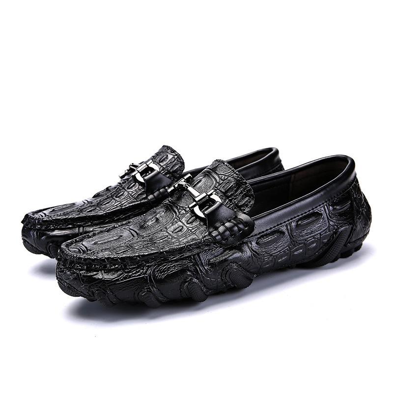 Crocodile Pattern Leather Shoes Spring Casual Doudou Shoes One-pedal Men's Work Shoes Soft-soled Driving Shoes Versatile Business Men's Shoes