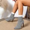 Fashion Pointed Toe Stiletto Houndstooth Fashion Temperament Booties Plus Size Mid-Cone Boots