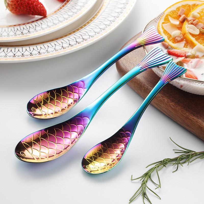 Gold-Plated 304 Stainless Steel Spoon - Creative Cartoon Fish Design, Perfect for Soup, Dessert, Rice, Stirring, and Teaspoon Uses.