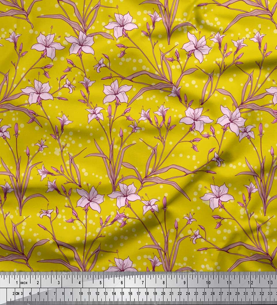 

Японська креп-атласна тканина Soimoi Листя та квіткові принти азалії на метри 42 дюйми 42 Inch Wide - Poly Crepe жовтий