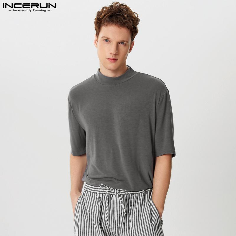 

INCERUN Мужские футболки оверсайз с высоким воротом, с коротким рукавом, повседневные, свободные, майки 3XL серый