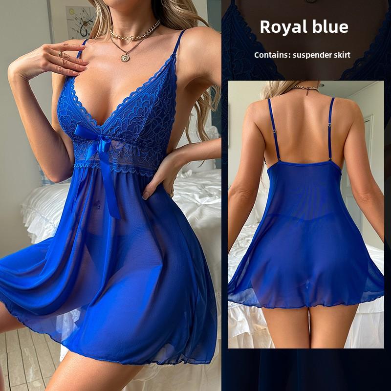 Sexuální spodní prádlo Sexy síťované průhledné pyžamo Krajkové pyžamo na ramínka