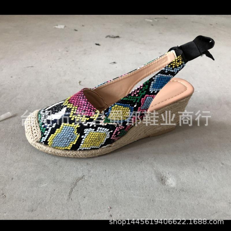 

2 Summer new hemp rope wedge heel sandals women s high heel bag head bow snake pattern sandals large size 43