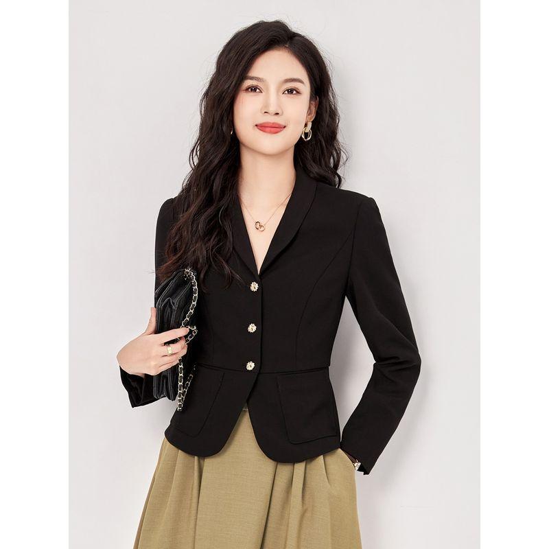 

Интеллектуальный Ол Блэк Блейзер 2025 Осень Новое поступление Профессиональный Приталенный Элегантный Маленький Костюм Короткий Топ Женский Black [small]] L