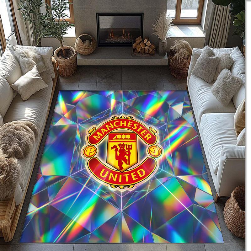 Tappeto in Flanella Stampato Manchester United Antiscivolo Morbido Poliestere Tappeto per Pavimento Tappetino Decorativo per Interni per Camera da Letto Soggiorno Divano