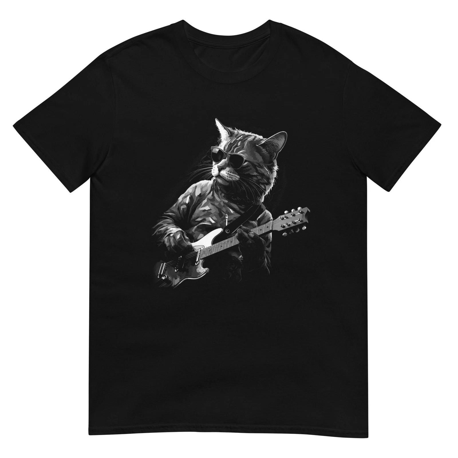Cat Tshirt Guitar Player Tee Kitty Cats Lover Pet T-Shirt Unisex Design 2XL
