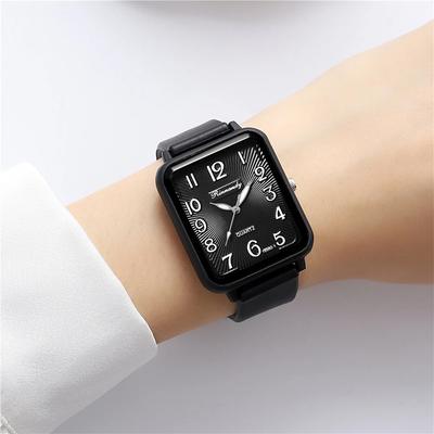 Square Fashion Quartz Wristwatches Women Watches Black Student Simple Qualities Luxury Quartz Watch White Couple Silicone Women Watch Bracelet  Unique