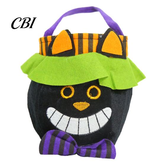 Atmospheric Photo Props Halloween Candy Bags for Kids, Trick or Treat Handbag with Handle, Spooky Cute Cartoon Pattern Witch Ghost Black Cat