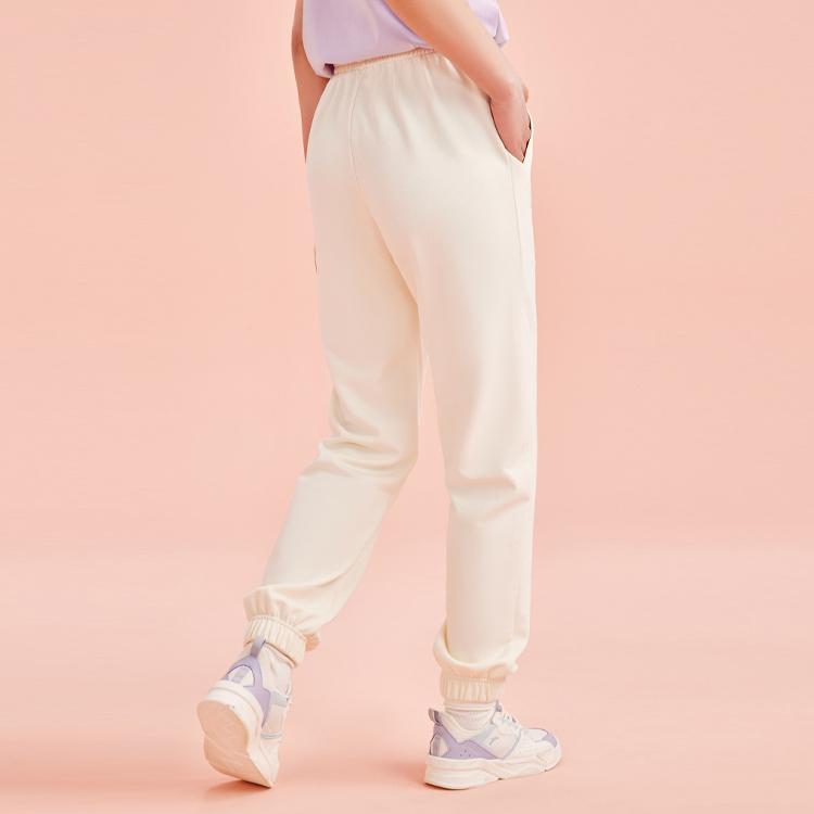 Anta Training Series Solid Color Logo Mid Waist Straight Leg Cuffed Sports Pants Women Pants Vanilla-White 962357303-2