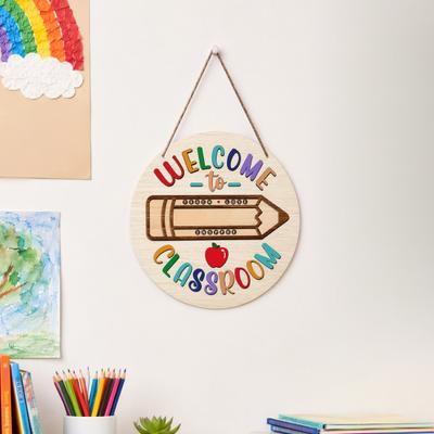 DYS Wooden Welcome Sign for Classroom Door, To Our Round Hanger, Front Door Hanging Sign, Back School Preschool Decoration