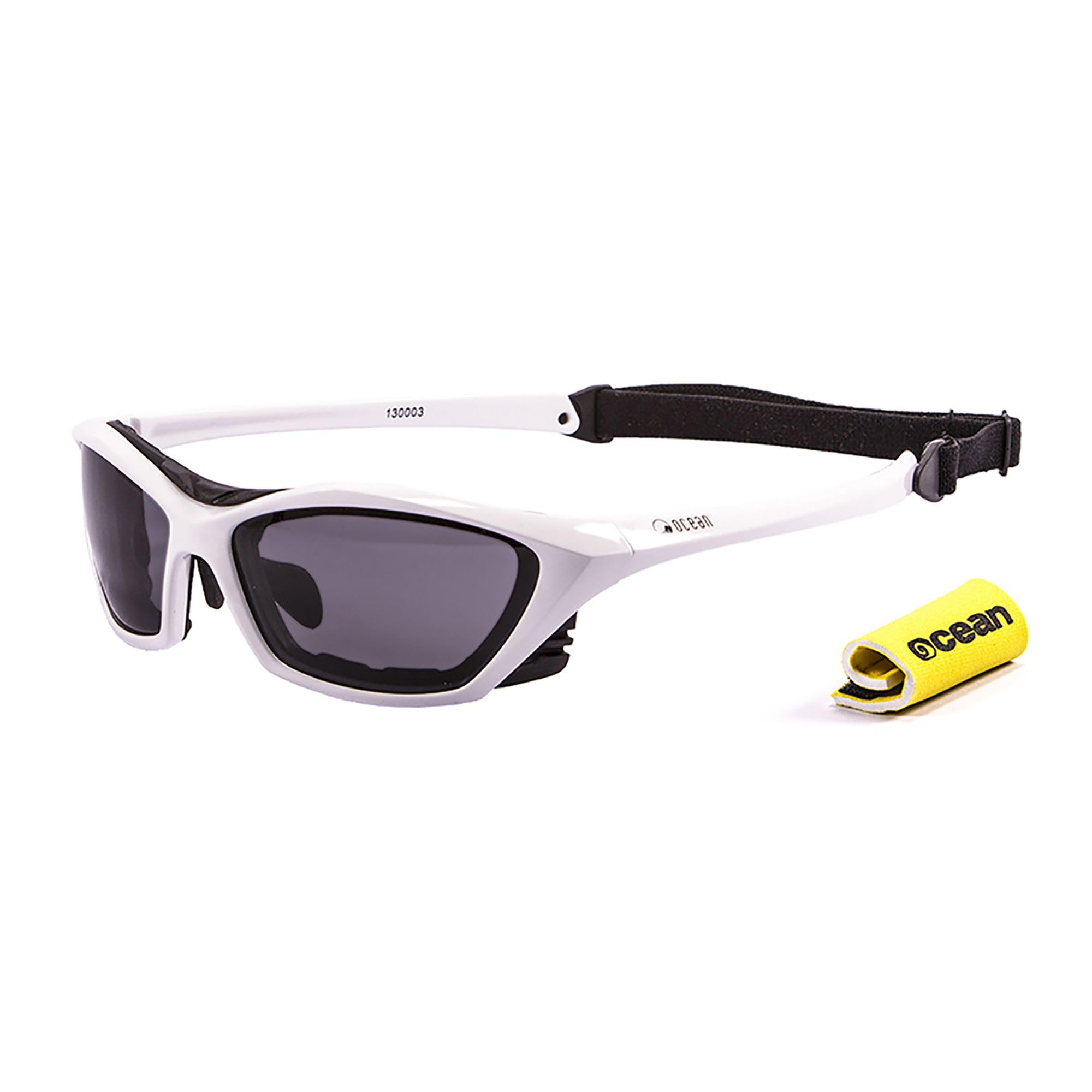 

Lake Garda Floating Sunglasses, Goggle Shape, UV Protection, Impact-Resistant Coated Lenses, Recycled Materials, Shiny White (Polarized Smoke