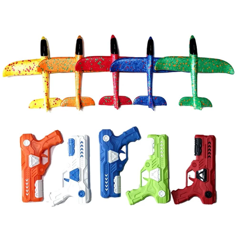 Outdoor Games Kids Glider Flight Flying Throw Foam Plane Shooting Gun Catapult Plane Launcher Toy for Kids Shooting Toy