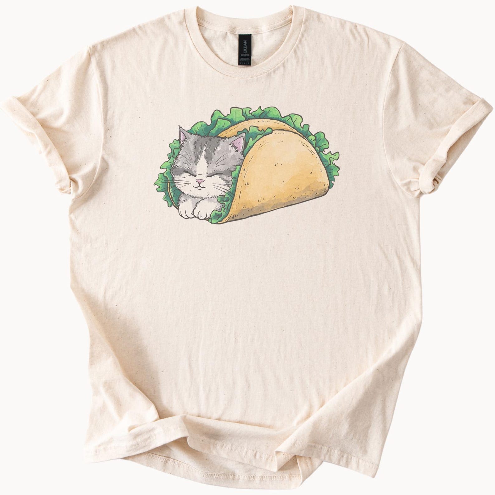 Cute Cat Taco Shirt Funny Kitten Wrapped in Taco Graphic Tee Cat Lover Gift Animal Food Mashup T Shirt Unique Cat Taco Design 100
