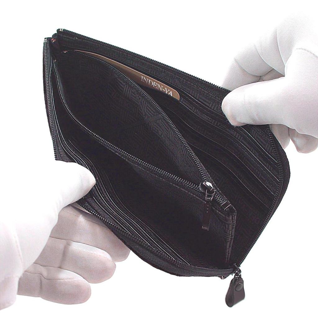 Indenya L-shaped Zipper Long Wallet, Purse A, Black Deerskin with Pink Lacquer, Clematis Pattern, 2315-51-169