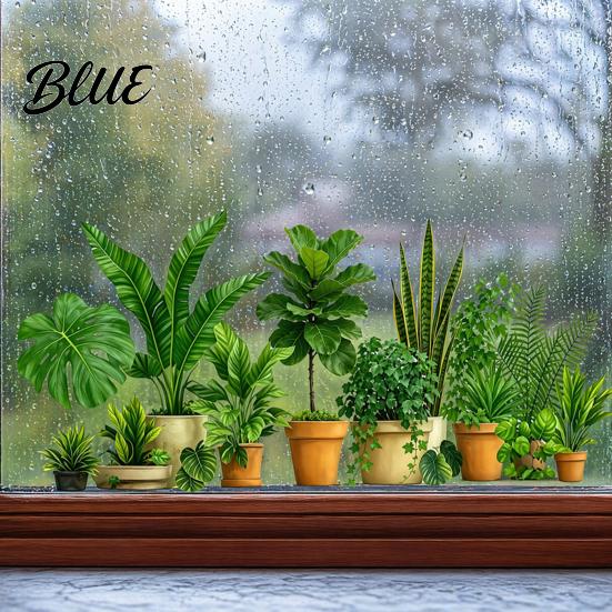 Balcony Window Decal Adsorption No Sticker Plant Green Static Glass Clings Electrostatic Fiddleleaf Fig Glue Reusable Privacy Decor for