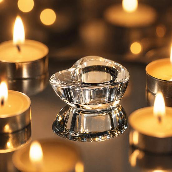 Bedroom Candle Holder Glass Flower Tealight Holder, Plum Blossom Heat Resistant for Home Party Decor, Wedding Table Centerpiece Ambient Light