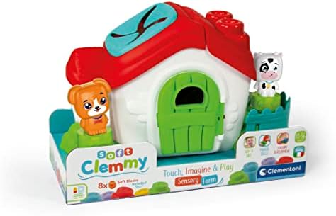 Clementoni Soft Clemmy Sensory Farm - Soft Building Blocks & Animal Figures for Babies & Toddlers 6+ Months - Sensory Learning Toy 17767